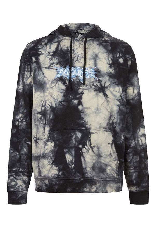 AllSaints Bluza bawełniana męska kolor czarny z kapturem wzorzysta. Okazja: na co dzień. Typ kołnierza: kaptur. Kolor: czarny. Materiał: bawełna. Styl: casual