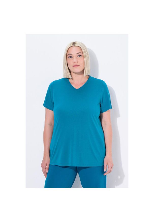 ULLA POPKEN - Damskie Bluzka funkcyjna antybakteryjny materiał dekolt w serek rękaw 1/2. Typ kołnierza: dekolt w serek. Kolekcja: plus size. Kolor: zielony. Materiał: poliester, materiał, wiskoza