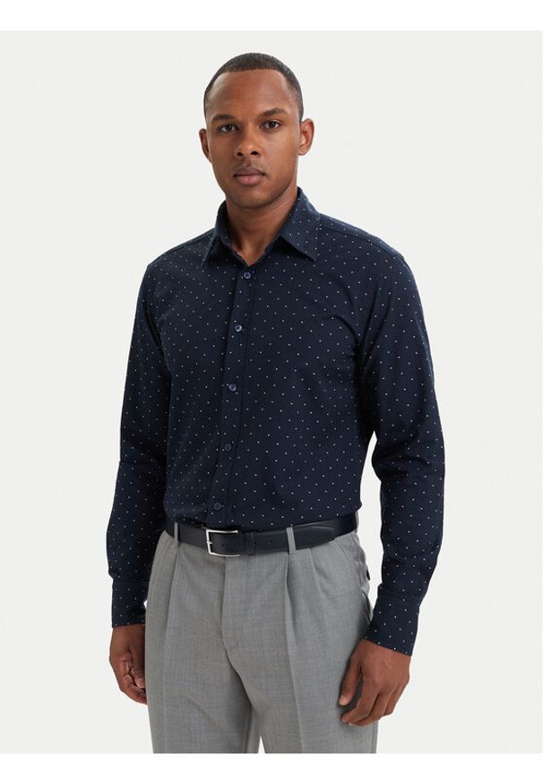 BOSS Koszula Relegant_6_M 50565600 Granatowy Regular Fit. Kolor: niebieski. Materiał: bawełna