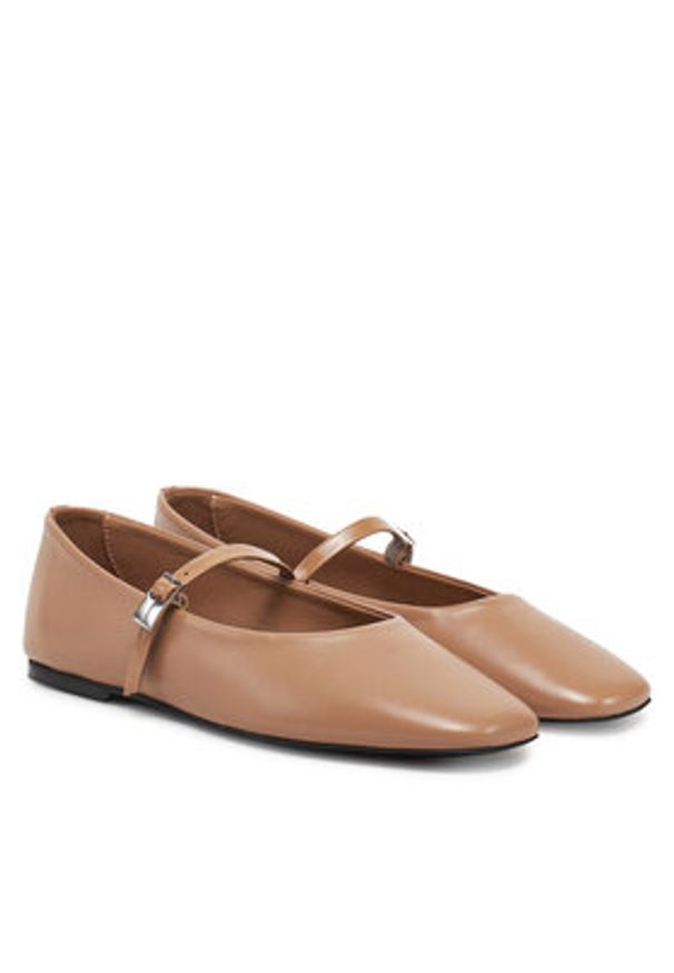 Calvin Klein Baleriny Ballerina New Buckle - Lth HW0HW02483 Brązowy. Kolor: brązowy. Materiał: skóra