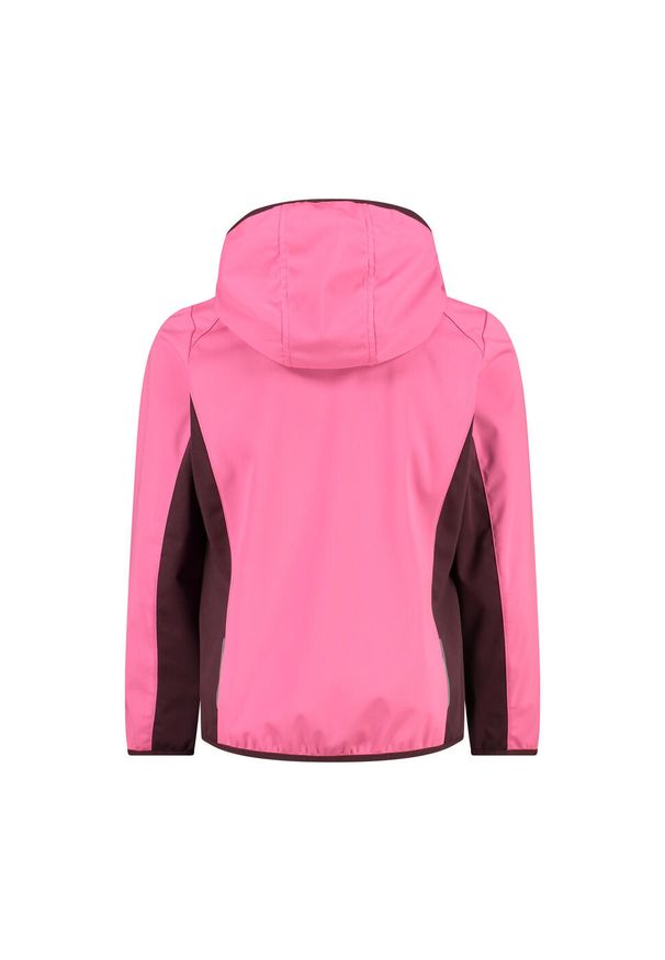 Kurtka impermeabilna z kapturem dla dziewczynki CMP. Typ kołnierza: kaptur. Kolor: fioletowy, różowy, wielokolorowy. Materiał: softshell. Sport: turystyka piesza