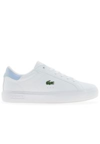Buty młodzieżowe Lacoste Powercourt 1264 SUJ 751SUJ0004-2L6 - białe. Okazja: na co dzień. Zapięcie: sznurówki. Kolor: biały. Materiał: guma, skóra, syntetyk. Wzór: aplikacja #1