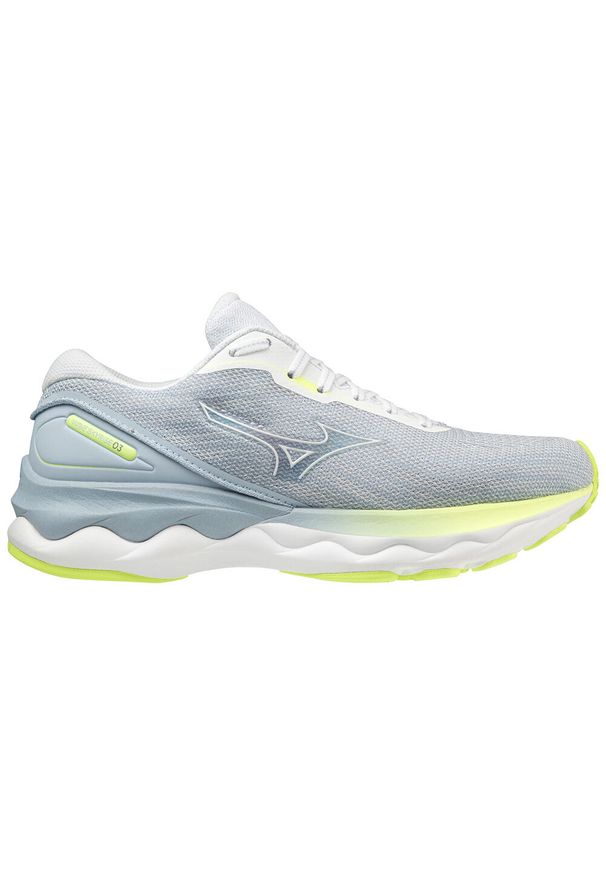 Buty do biegania damskie Mizuno Wave Skyrise 3. Zapięcie: sznurówki. Kolor: żółty, wielokolorowy, szary, biały. Materiał: materiał, syntetyk. Szerokość cholewki: normalna. Model: Mizuno Wave