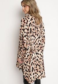 Born2be - Beżowa Wiskozowa Sukienka Koszulowa z Lnem w Panterkę w Stylu Nietoperza Emarille. Okazja: na co dzień. Kolor: beżowy. Materiał: wiskoza, len. Wzór: motyw zwierzęcy. Typ sukienki: koszulowe. Styl: casual, klasyczny #7
