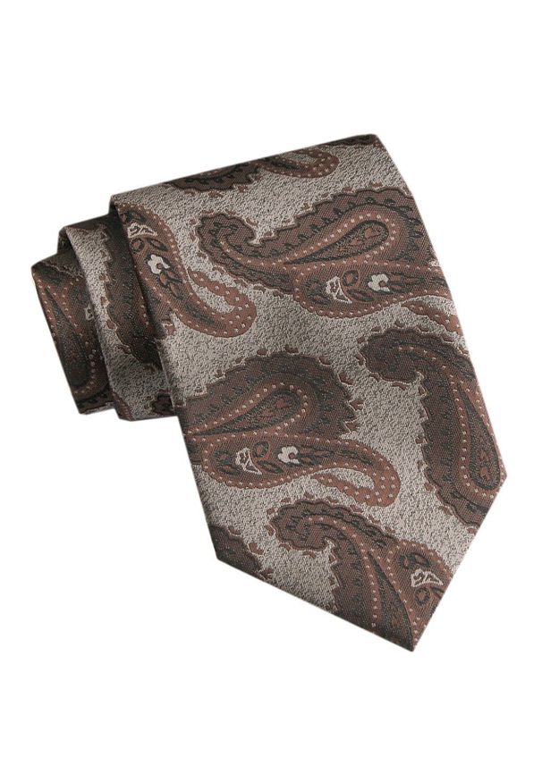 Elegancki Męski Krawat - Chattier - Beż i Brąz, Paisley. Kolor: brązowy, wielokolorowy, beżowy. Materiał: tkanina. Wzór: paisley. Styl: elegancki