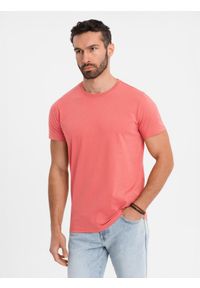 Ombre Clothing - T-shirt męski klasyczny bawełniany BASIC - koralowy V17 OM-TSBS-0236 - XXL. Okazja: na co dzień. Kolor: pomarańczowy. Materiał: bawełna. Styl: klasyczny #3