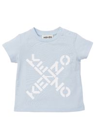 Kenzo kids - KENZO KIDS - Bawełniana niebieska koszulka 0-4 lata. Kolor: niebieski. Materiał: bawełna. Wzór: napisy. Sezon: lato. Styl: klasyczny