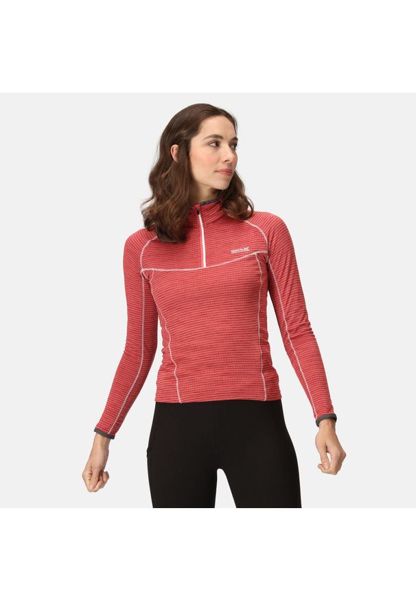 Regatta - Damska bluza turystyczna szybkoschnąca z suwakiem Yonder. Kolor: czerwony. Materiał: poliester, elastan. Sport: turystyka piesza
