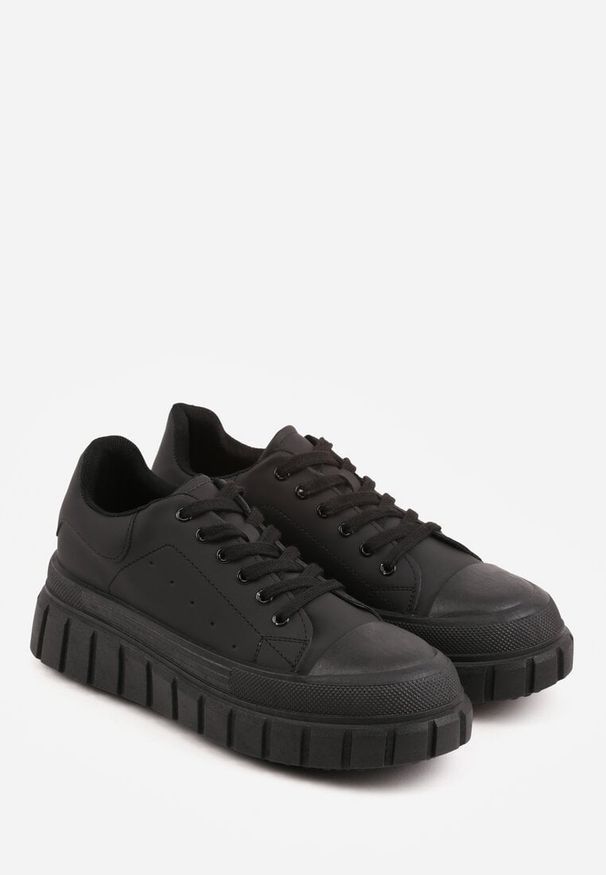 Renee - Czarne Sneakersy VICES na Platformie w Stylu Chunky z Perforacją Hypsyllis. Okazja: na co dzień. Kolor: czarny. Materiał: jeans. Obcas: na platformie
