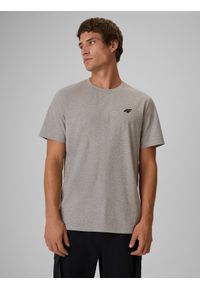 4f - 4F T-shirt regular gładki męski - szary L. Okazja: na co dzień. Kolor: szary. Materiał: materiał, jeans. Wzór: gładki. Styl: casual, klasyczny #1