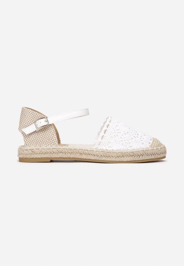 Born2be - Białe Espadryle Laifa. Zapięcie: klamry. Kolor: biały. Materiał: koronka, materiał, len. Szerokość cholewki: normalna. Wzór: ażurowy, koronka. Obcas: na płaskiej podeszwie