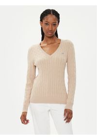 GANT - Gant Sweter 4800101 Beżowy Slim Fit. Kolor: beżowy. Materiał: bawełna