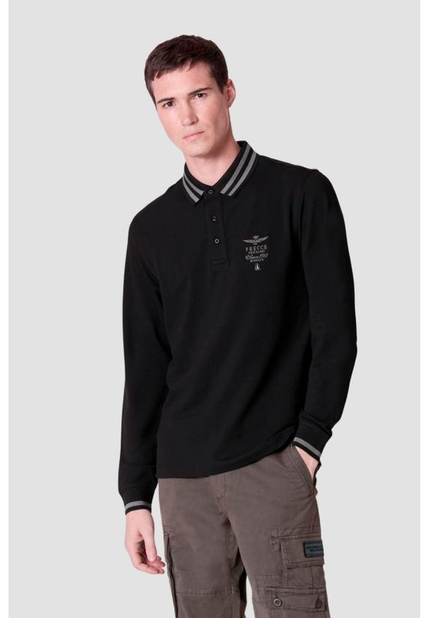 Aeronautica Militare - AERONAUTICA MILITARE Czarny męski longsleeve polo Frecce Tricolori, Rozmiar M. Typ kołnierza: polo. Kolor: czarny. Długość rękawa: długi rękaw