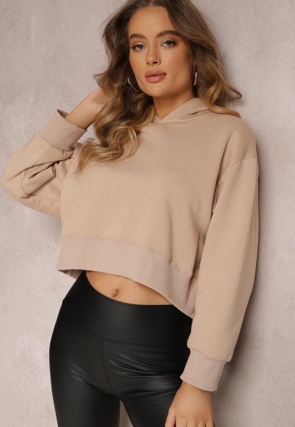 Renee - Beżowa Bluza Oversize z Kapturem Sirel. Typ kołnierza: kaptur. Kolor: beżowy. Materiał: polar, dzianina, dresówka. Długość: długie. Wzór: jednolity, gładki. Styl: sportowy