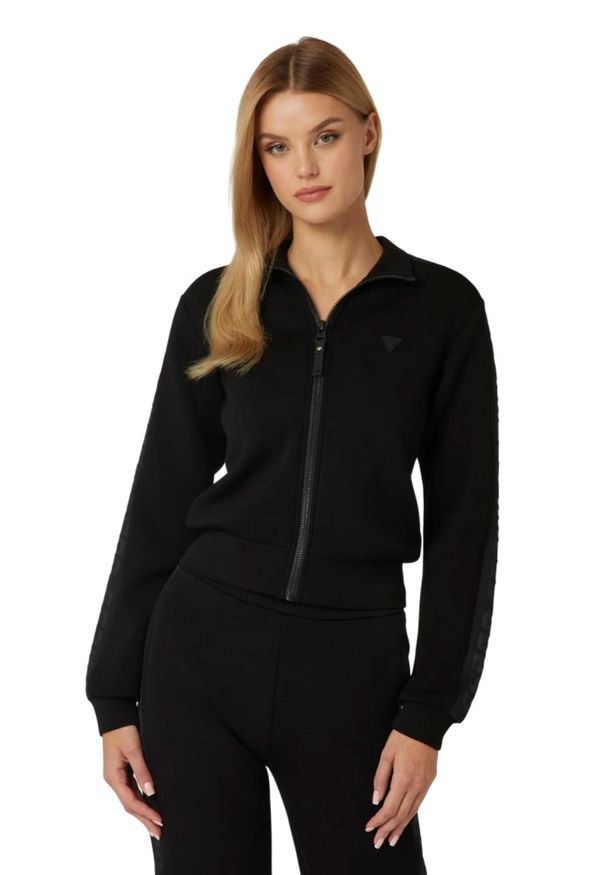 Guess - GUESS Czarna bluza damska z lampasami New Allie Scuba, Rozmiar S. Kolor: czarny. Materiał: materiał