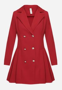 Born2be - Bordowa Plisowana Sukienka Marynarka o Rozkloszowanym Kroju z Ozdobnymi Guzikami Zoriea. Okazja: na co dzień. Kolor: czerwony. Długość rękawa: długi rękaw. Styl: klasyczny, casual, elegancki #5