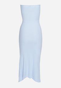 Born2be - Niebieska Bawełniana Sukienka Bandeau z Rozcięciem w Talii Vikiriea. Okazja: na plażę, na imprezę. Kolor: niebieski. Materiał: bawełna. Sezon: lato. Styl: klasyczny, elegancki #5