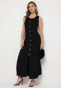 Born2be - Czarna Wiskozowa Sukienka Sweterkowa z Ozdobnymi Guzikami Lunarelle. Okazja: na co dzień. Kolor: czarny. Materiał: wiskoza. Wzór: aplikacja. Styl: klasyczny, casual, elegancki #4