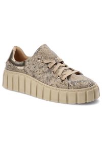 DAMISS - Złote Sneakersy Damskie Damiss Modne Obuwie. Kolor: złoty. Materiał: zamsz, skóra. Szerokość cholewki: normalna. Wzór: jednolity, motyw zwierzęcy, nadruk
