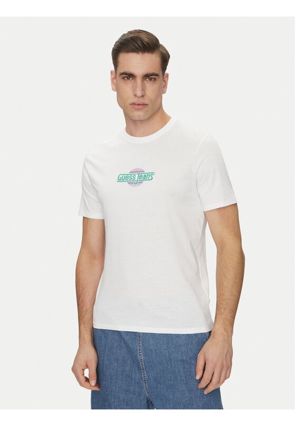 Guess Jeans T-Shirt M5GI23 K8HM0 Biały Slim Fit. Kolor: biały. Materiał: bawełna