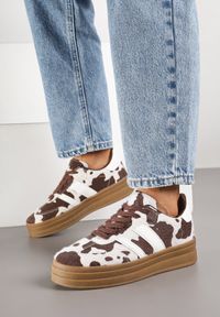 Renee - Brązowe Sneakersy w Stylu Klasycznych Tenisówek na Platformie Nallania. Okazja: na spacer. Kolor: brązowy. Materiał: jeans. Obcas: na platformie. Sport: turystyka piesza #6