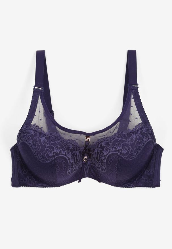 Born2be - Granatowy Biustonosz Koronkowy z Usztywnionymi Miseczkami Fatinas. Kolor: niebieski. Materiał: koronka. Wzór: koronka