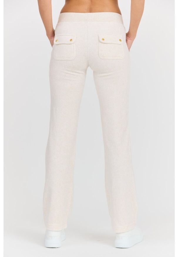 Juicy Couture - JUICY COUTURE Damskie beżowe dresowe spodnie Del Ray Gold HW, Rozmiar M. Kolor: beżowy. Materiał: dresówka. Długość: długie