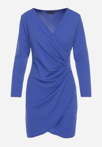 Born2be - Granatowa Sukienka Kopertowa z Ozdobnym Marszczeniem Ohildria. Kolor: niebieski. Typ sukienki: kopertowe. Styl: elegancki #4