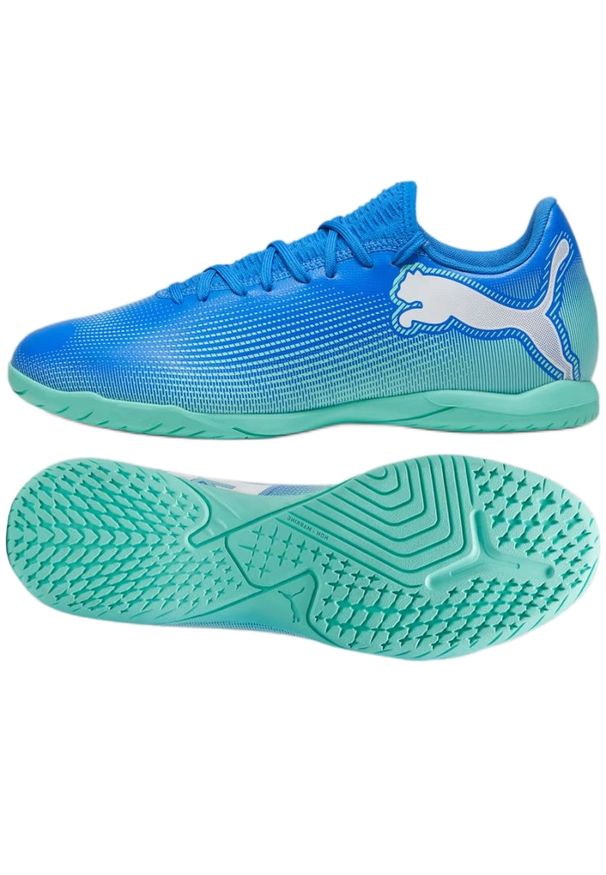 Buty Puma Future 7 Play It 107942 01 niebieskie. Kolor: niebieski. Materiał: materiał. Szerokość cholewki: normalna. Sport: piłka nożna