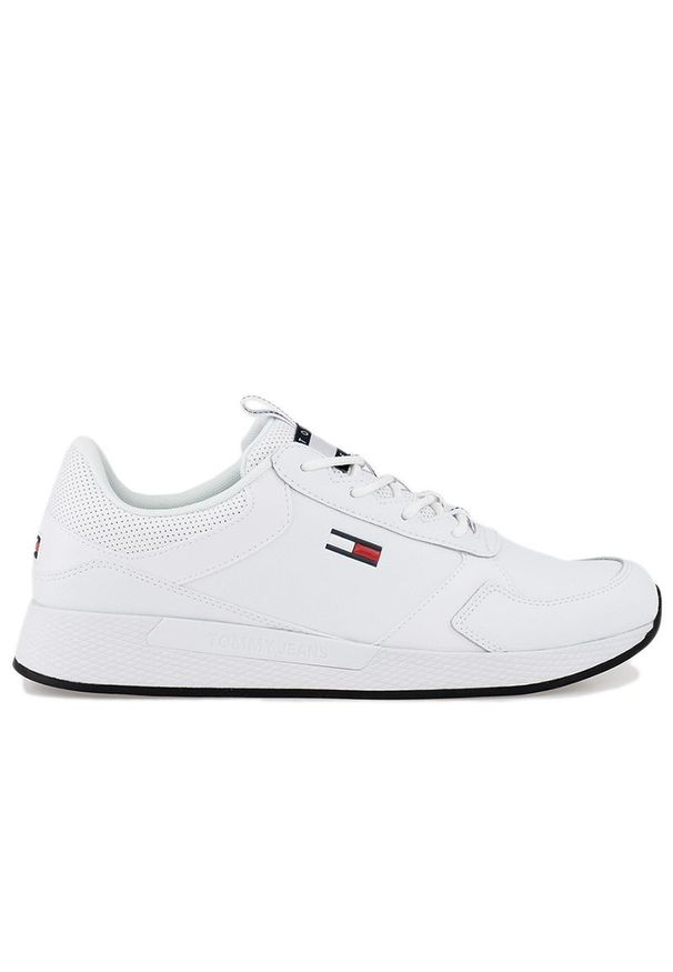 Buty Tommy Jeans Flexi Runner EM0EM01080-YBR - białe. Zapięcie: sznurówki. Kolor: biały. Materiał: skóra, guma. Szerokość cholewki: normalna. Wzór: aplikacja