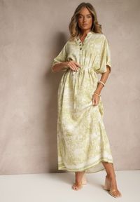Renee - Zielona Sukienka Oversize z Wiskozą i Abstrakcyjnym Motywem Lunisana. Okazja: na co dzień. Kolor: zielony. Materiał: wiskoza. Typ sukienki: oversize. Styl: elegancki, casual #3