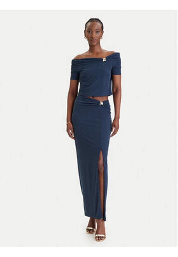 Guess Spódnica maxi W6GD15 K2936 Granatowy Slim Fit. Kolor: niebieski