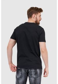 Diesel - DIESEL Czarny t-shirt męski z granatowym logo. Kolor: czarny. Materiał: prążkowany