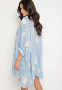 Born2be - Niebieska Bawełniana Koszula o Kroju Nietoperza z Haftami Lilariela. Okazja: na co dzień. Kolor: niebieski. Materiał: bawełna. Wzór: haft. Styl: elegancki, casual #6
