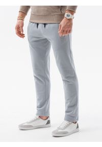 Ombre Clothing - Spodnie męskie dresowe bez ściągacza na nogawce - jasnoszare V5 P946 - XXL. Kolor: szary. Materiał: dresówka #3