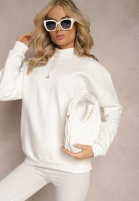 Renee - Biała Ocieplana Bluza Bawełniana z Półgolfem Heraia. Kolor: biały. Materiał: bawełna #4