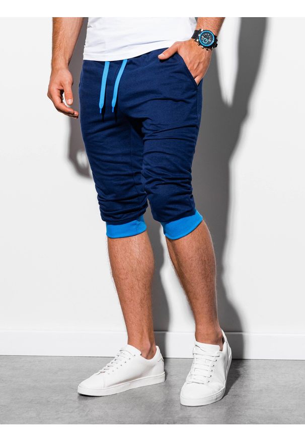 Ombre Clothing - Krótkie spodenki męskie dresowe P29 - granatowo-niebieskie - XL. Okazja: na co dzień. Kolor: niebieski. Materiał: dresówka. Długość: krótkie. Styl: casual