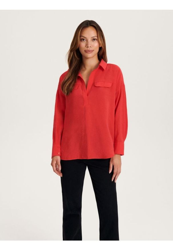 Reserved - Bluzka z modalu - czerwony. Kolor: czerwony. Materiał: tkanina. Wzór: gładki
