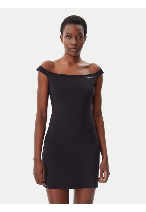 Calvin Klein Jeans Sukienka codzienna Logo Milano J20J225541 Czarny Slim Fit. Okazja: na co dzień. Kolor: czarny. Materiał: syntetyk, wiskoza. Typ sukienki: proste. Styl: casual