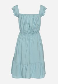 Born2be - Niebieska Sukienka z Wiskozą o Rozkloszowanym Kroju z Gumką w Pasie Lirimere. Okazja: na co dzień. Typ kołnierza: kołnierz z falbankami. Kolor: niebieski. Materiał: wiskoza. Długość rękawa: na ramiączkach. Styl: elegancki, casual #3