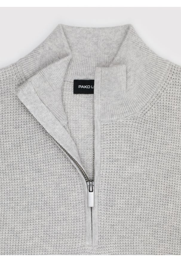 Pako Lorente - PAKO LORENTE- Szary sweter z rozpinaną stójką. Okazja: na co dzień. Typ kołnierza: kołnierzyk stójkowy. Kolor: szary. Materiał: wełna, bawełna. Sezon: jesień. Styl: casual
