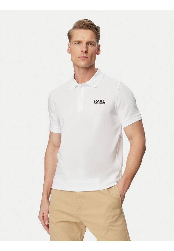 Karl Lagerfeld - KARL LAGERFELD Polo 745780 500235 Biały Regular Fit. Typ kołnierza: polo. Kolor: biały. Materiał: bawełna