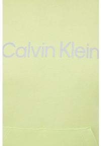 Calvin Klein Performance bluza dresowa CK Essentials damska kolor żółty z kapturem z nadrukiem. Typ kołnierza: kaptur. Kolor: żółty. Materiał: dresówka. Wzór: nadruk