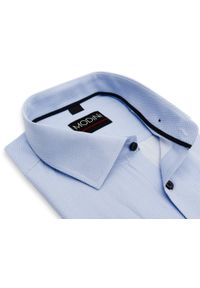 Modini - Błękitna koszula męska w jodełkę Y31. Kolor: niebieski. Materiał: bawełna, poliester, tkanina. Wzór: jodełka #1