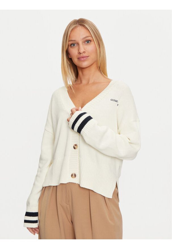 Guess Jeans Kardigan W4BR81 Z3HM1 Écru Regular Fit. Materiał: bawełna