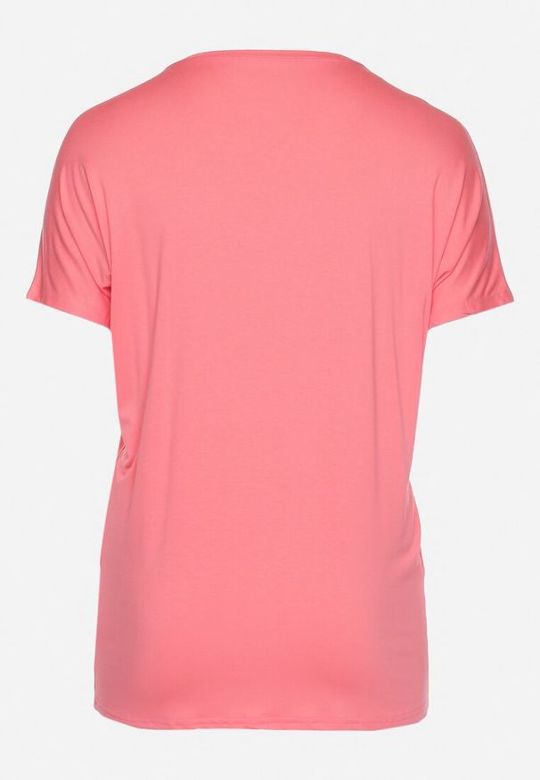 Born2be - Różowy T-shirt z Ozdobnym Nadrukiem i Cyrkoniami Colilena. Okazja: na co dzień. Kolor: różowy. Wzór: nadruk. Styl: klasyczny, elegancki, casual