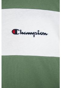 Champion t-shirt bawełniany dziecięcy kolor zielony z aplikacją. Okazja: na co dzień. Kolor: zielony. Materiał: bawełna. Wzór: aplikacja. Styl: casual