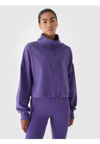 4f - 4F Bluza dresowa bez kaptura damska 4F x Anna Lewandowska - fioletowa XL. Okazja: na co dzień. Typ kołnierza: bez kaptura. Kolor: fioletowy. Materiał: dresówka. Wzór: gładki, ze splotem. Styl: sportowy, casual