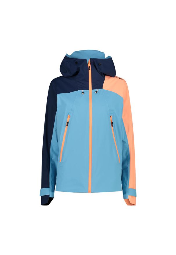 Damska wodoodporna kurtka z kapturem CMP. Typ kołnierza: kaptur. Kolor: niebieski. Sport: turystyka piesza