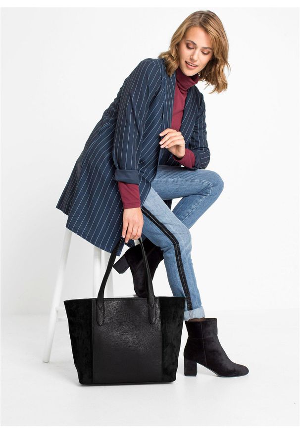 bonprix - Torba shopper. Kolor: czarny. Wzór: gładki. Materiał: skórzane